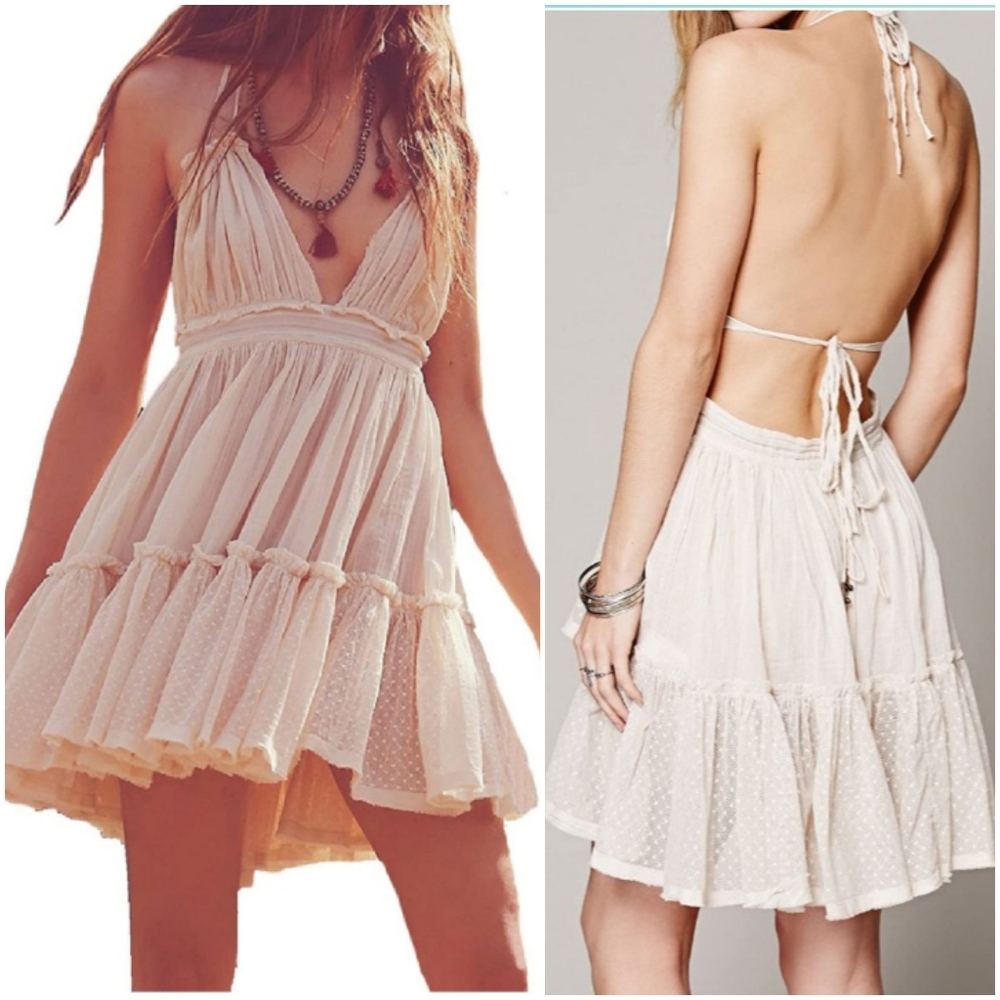 Womens Summer Halter Deep V Neck Patchwork Dress